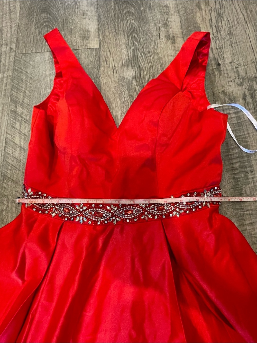 Juliet Elegant Red Prom Dress with Beaded Waist - Picture 8 of 11
